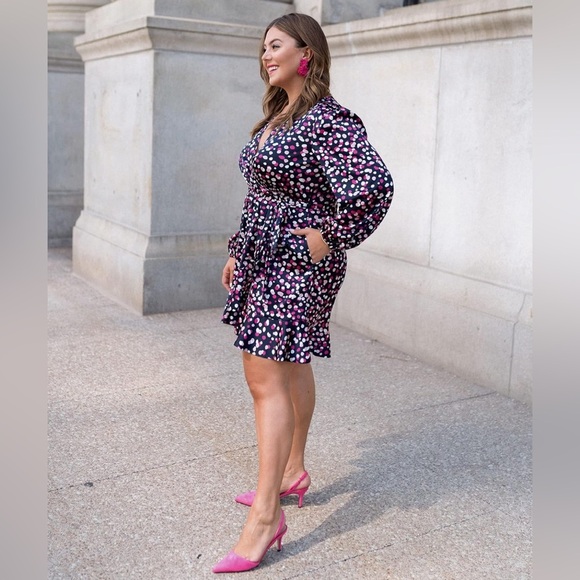 The Drop Pink Polka Dot Abstract Print Faux Wrap Long Sleeved Dress Size XL NWT - Picture 2 of 13